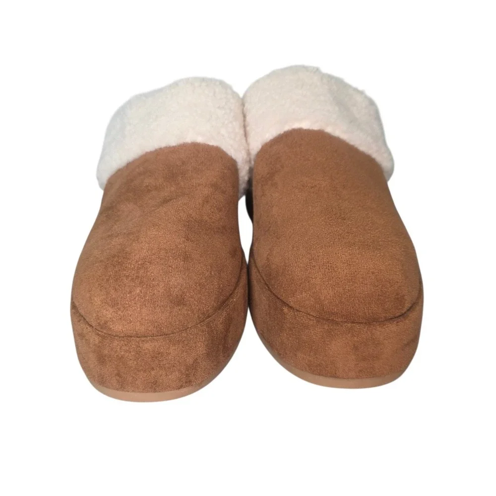 Time and Tru Womens 8 Brown Faux Shearling Wedge Clogs Faux Suede NWOB